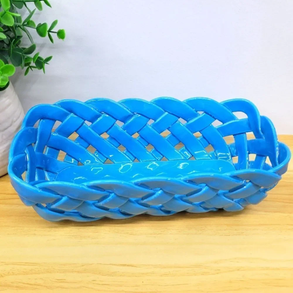 Handmade Italian Ceramic Lattice Basket – PRIMO GI, Bright Blue